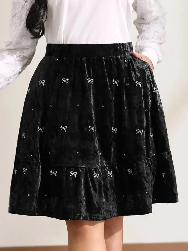 Velvet Bowknot Ruffled Mini Skirt sold by Bloomchic