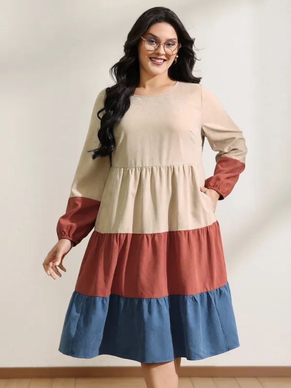 Color Contrast Tiered Round Neck Midi Dress sold by Bloomchic