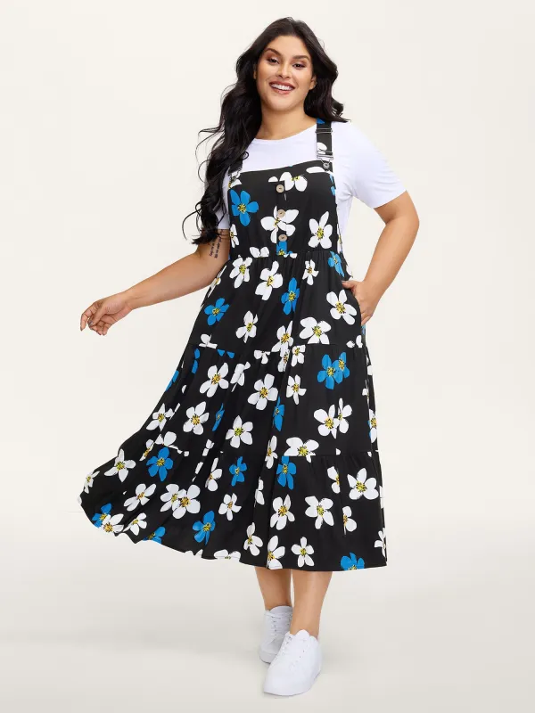 Floral Print Pockets Stretchy Waist Midi Dress sold by Bloomchic