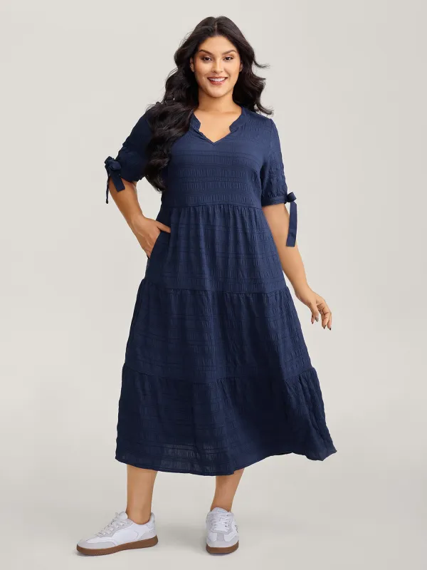 Textured Sleeve-Tie Tiered Maxi Dress sold by Bloomchic