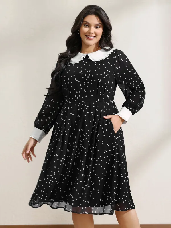 Polka Dots Doll Collar Contrast Midi Dress sold by Bloomchic