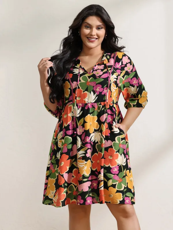 Colorful Floral Print Beaded A-Line Midi Dress sold by Bloomchic