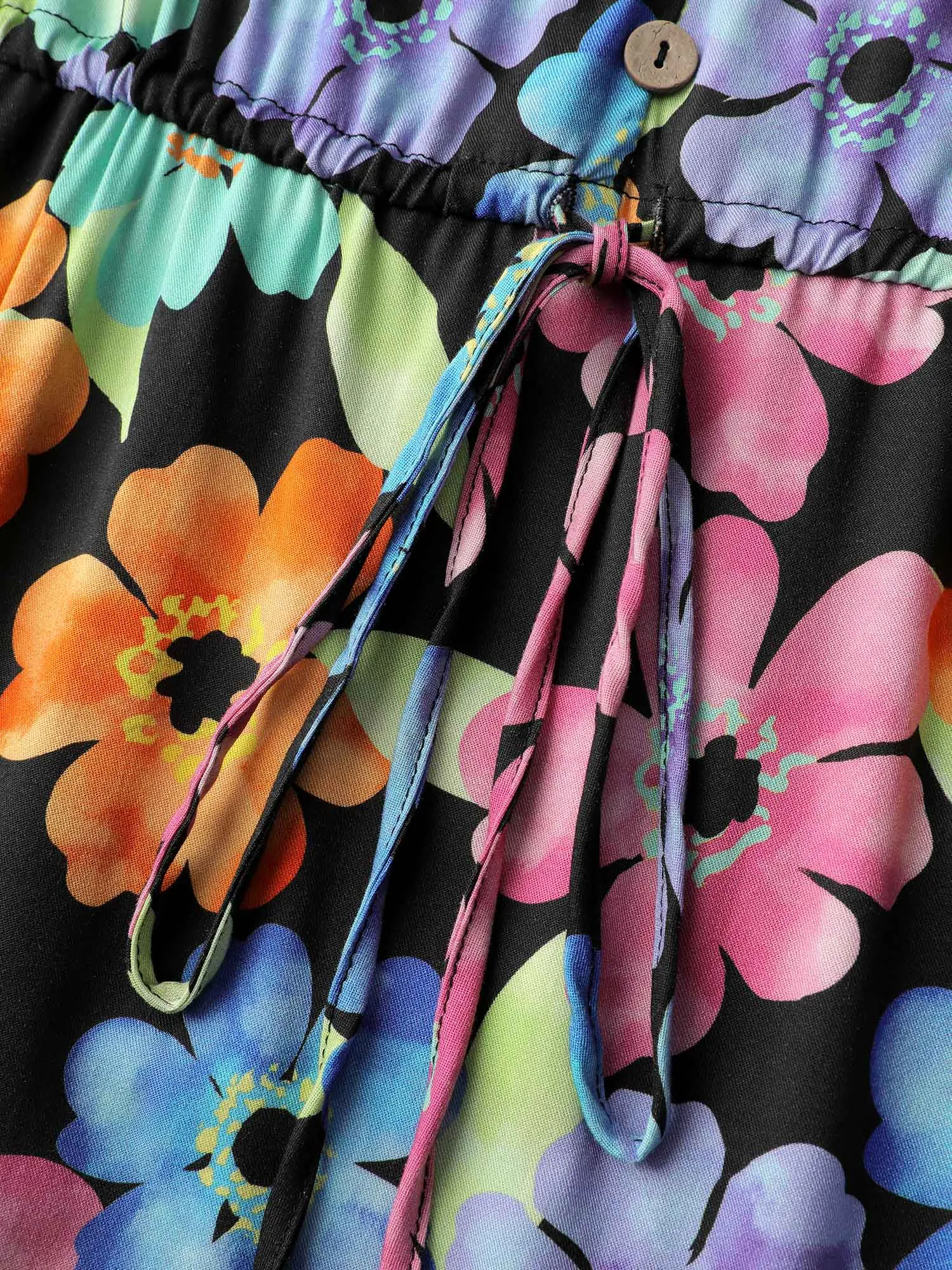 Floral Print Ruffled Drawstring Pockets Midi Dress sold by Bloomchic product image thumbnail 5