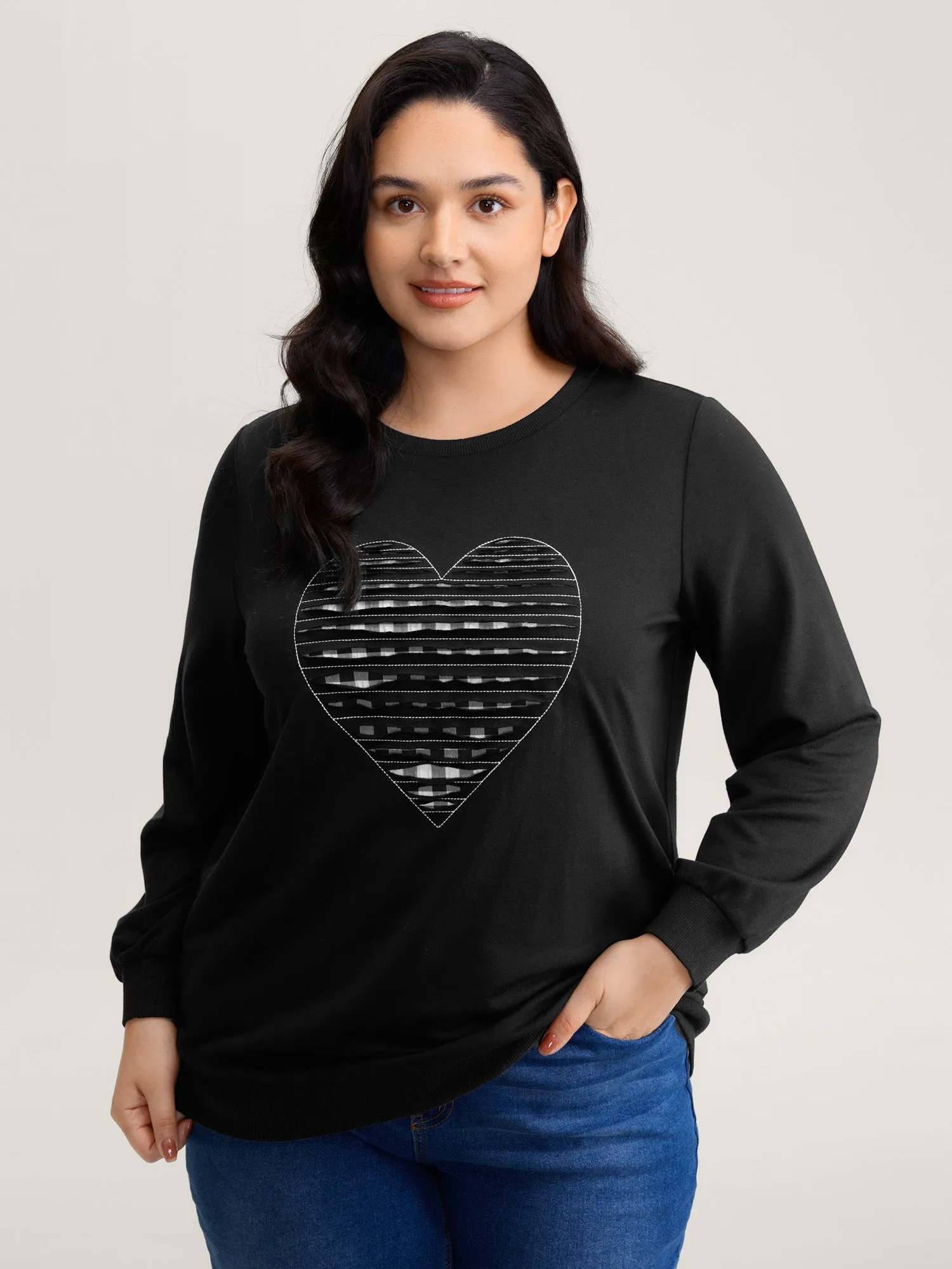 Supersoft Heart Cut-Out Embroidery Sweatshirt sold by Bloomchic