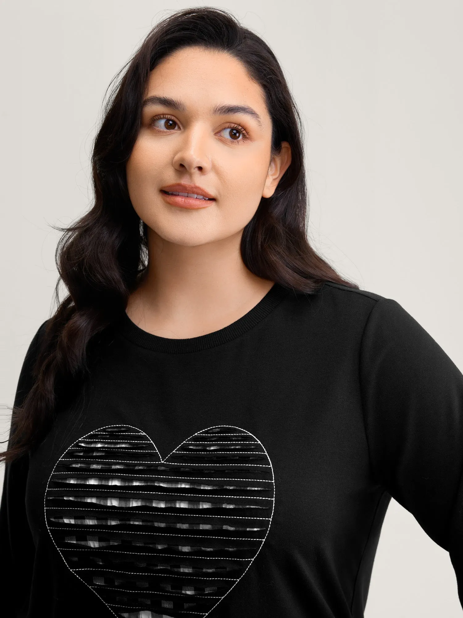 Supersoft Heart Cut-Out Embroidery Sweatshirt sold by Bloomchic product image thumbnail 2