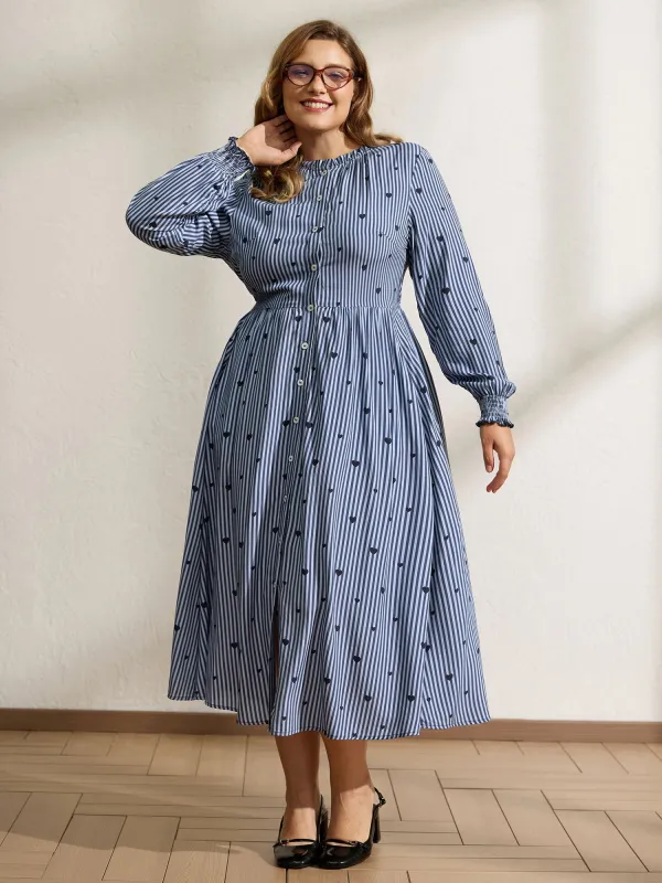 Stripe Hearts Pocket Shirt Maxi Dress sold by Bloomchic