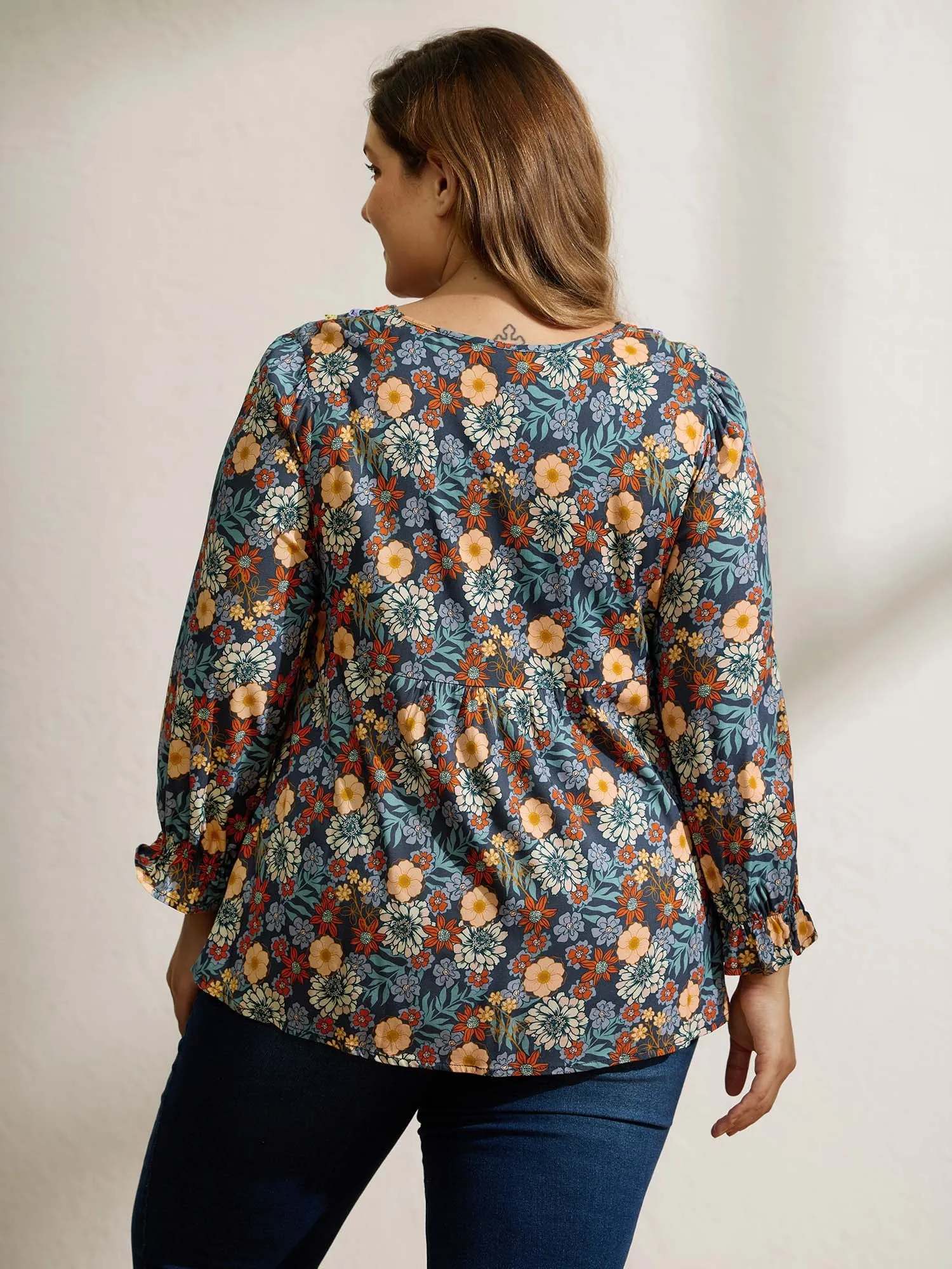 Cozy Floral Print Lace Trim Blouse sold by Bloomchic product image thumbnail 4