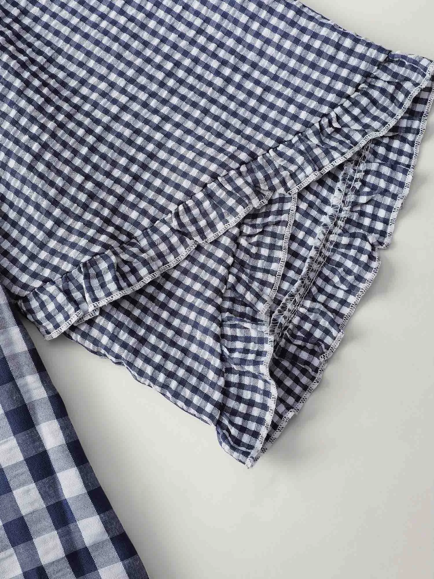 Checkered Print Flared Overlap Sleeve Blouse sold by Bloomchic product image thumbnail 5