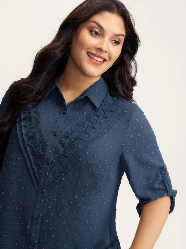 Textured Lace Trim Button-Down Shirt sold by Bloomchic