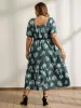 Floral Plaid Print Puffy Sleeve Midi Dress sold by Bloomchic