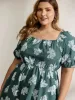 Floral Plaid Print Puffy Sleeve Midi Dress sold by Bloomchic