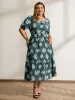 Floral Plaid Print Puffy Sleeve Midi Dress sold by Bloomchic