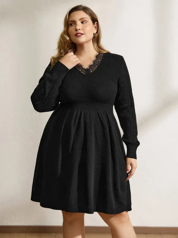 Lace Cut-Out Cinched-Waist Midi Dress sold by Bloomchic