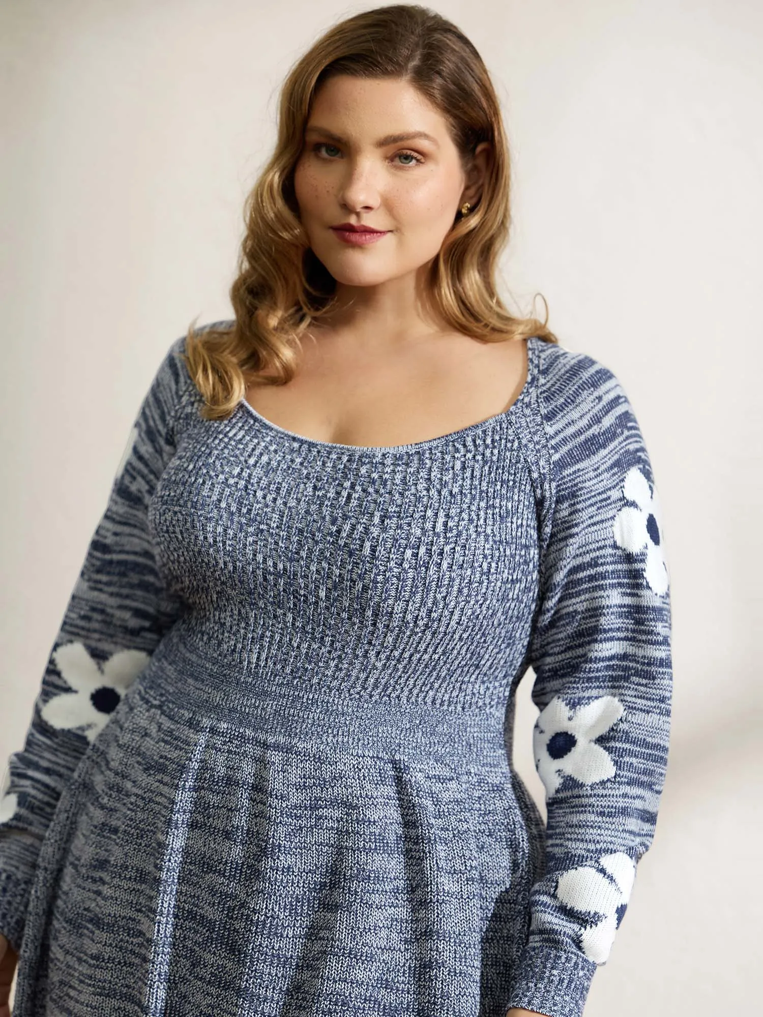 Floral Jacquard Print Mixed Yarn Knit Midi Dress sold by Bloomchic product image thumbnail 2