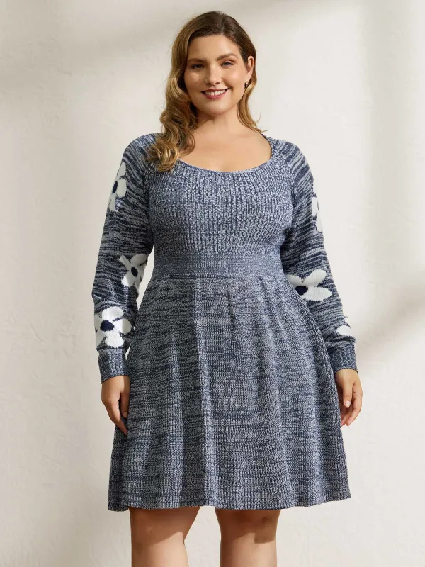 Floral Jacquard Print Mixed Yarn Knit Midi Dress sold by Bloomchic