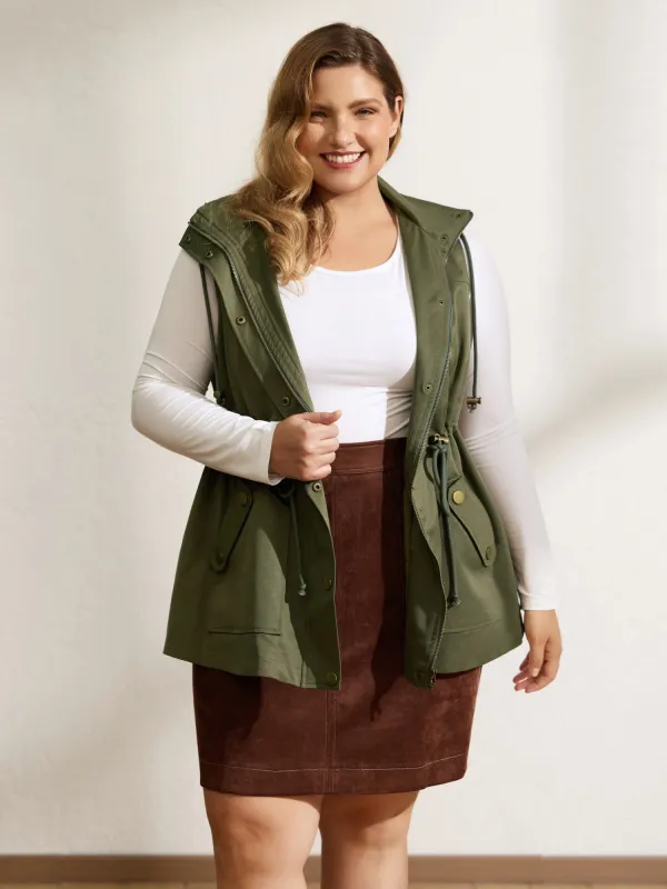 Channel-Drawstring Pockets Hooded Vest sold by Bloomchic