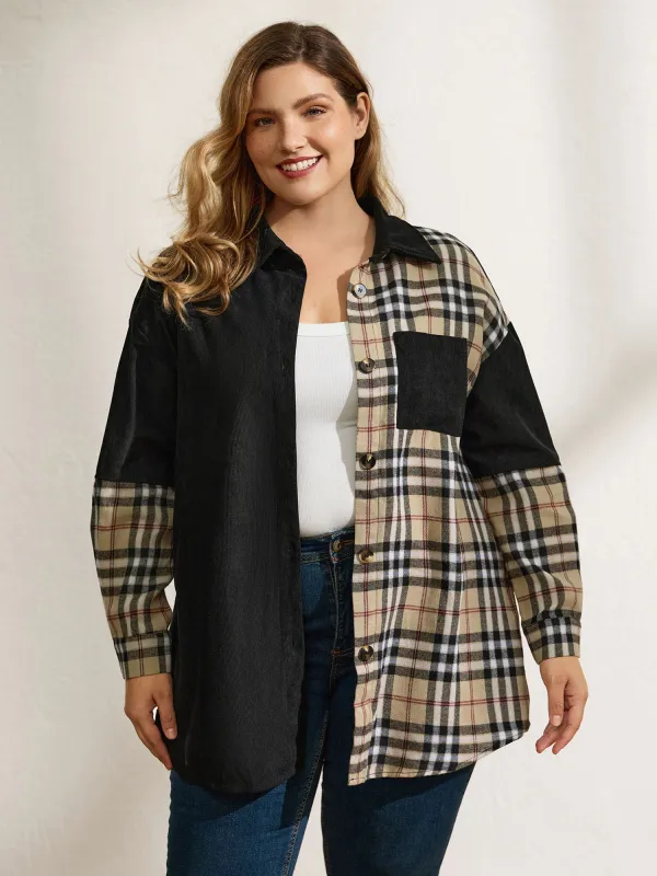 Corduroy Plaid Print Contrast Jacket sold by Bloomchic