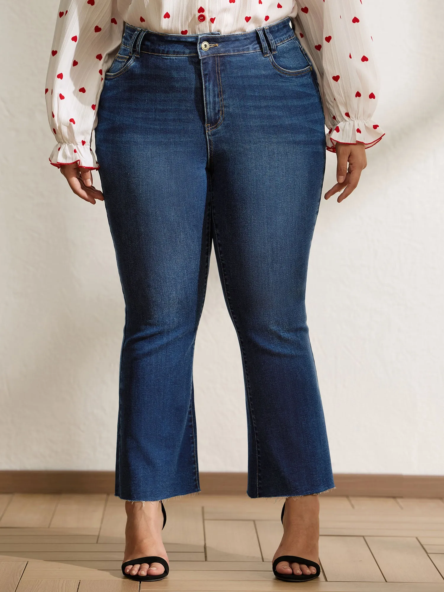 Stretchy Frayed Hem Bootcut Jeans sold by Bloomchic product image thumbnail 2