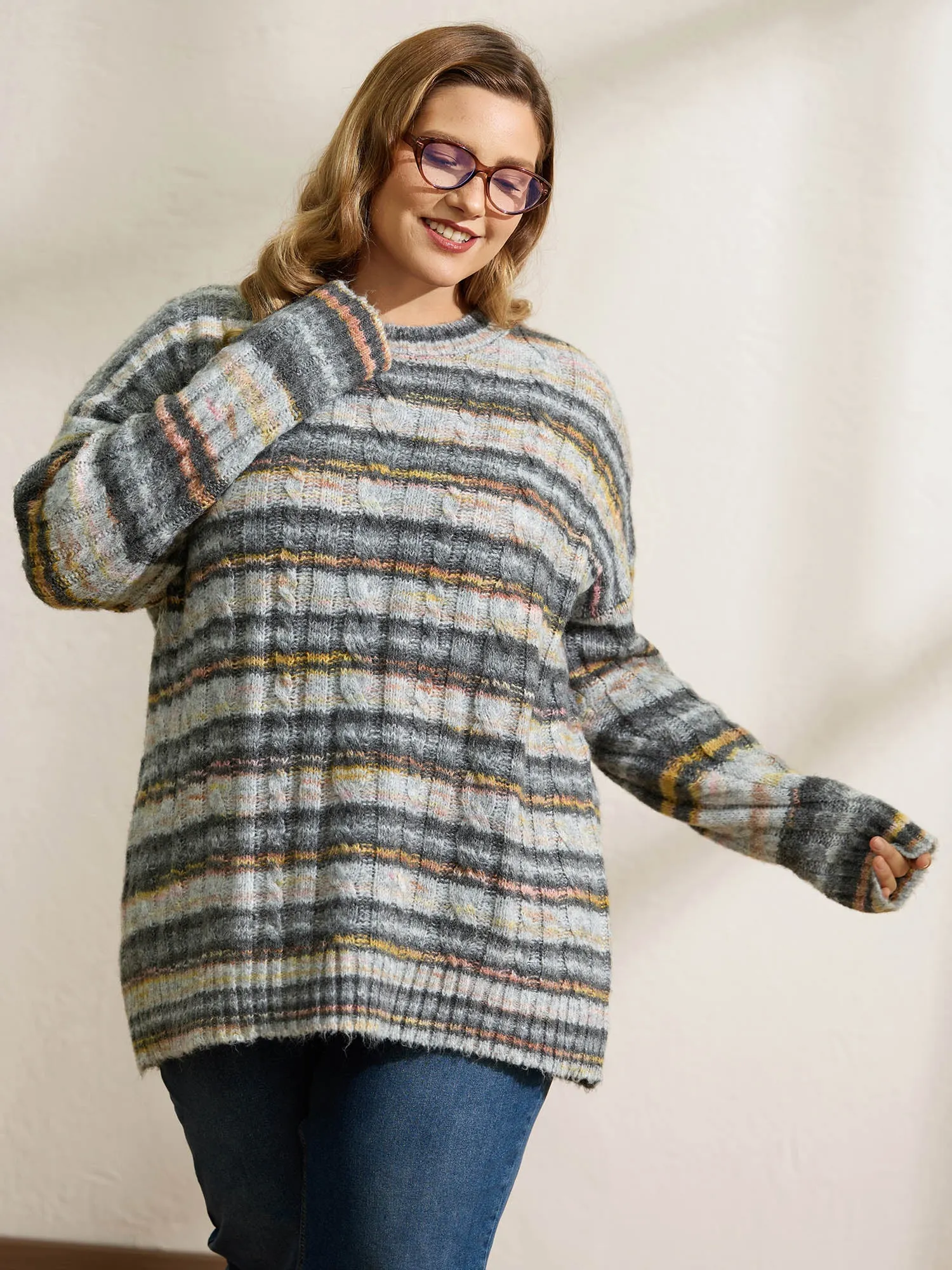 Heather Twist Textured Round Neck Pullover sold by Bloomchic