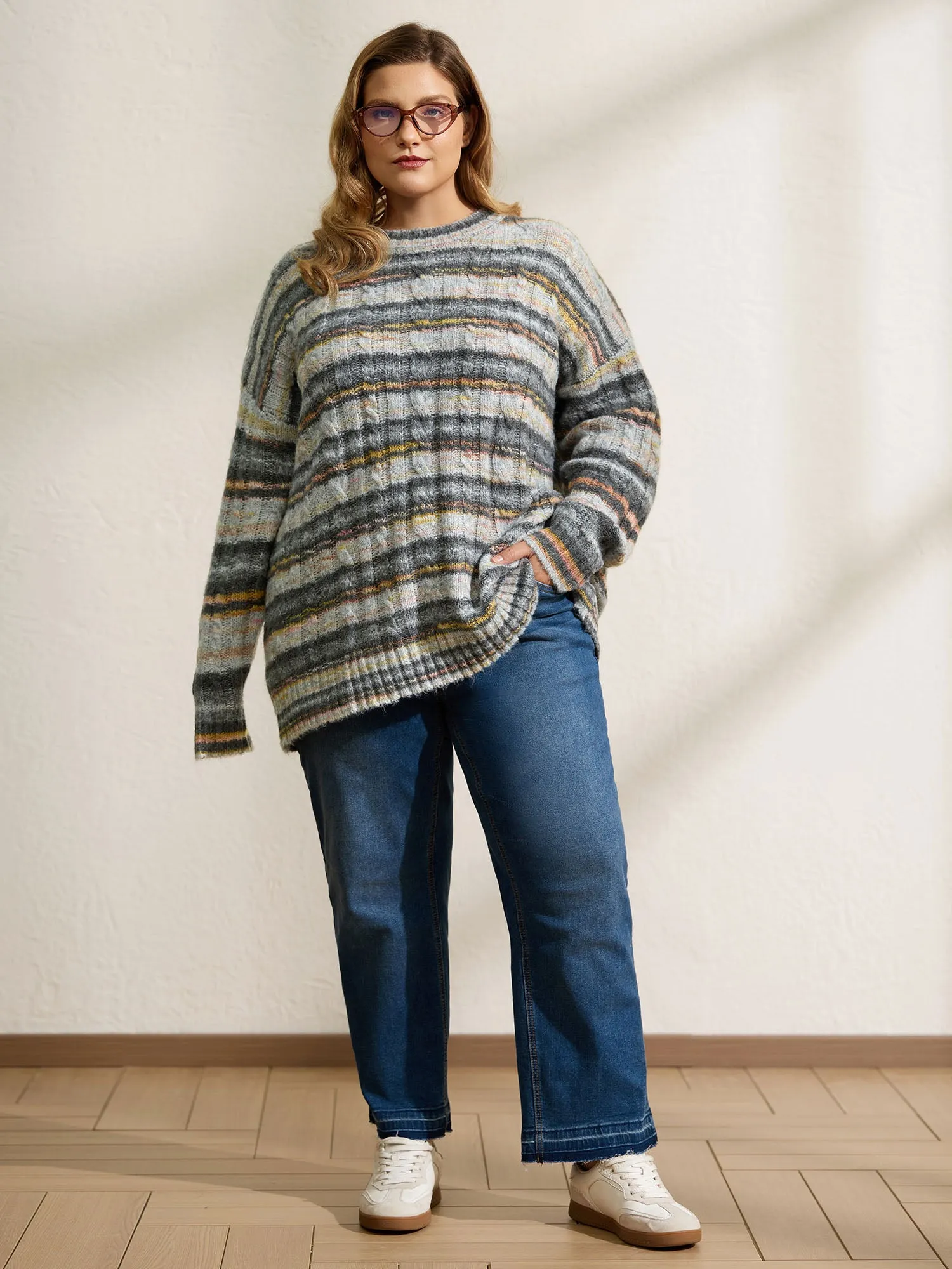 Heather Twist Textured Round Neck Pullover sold by Bloomchic product image thumbnail 3