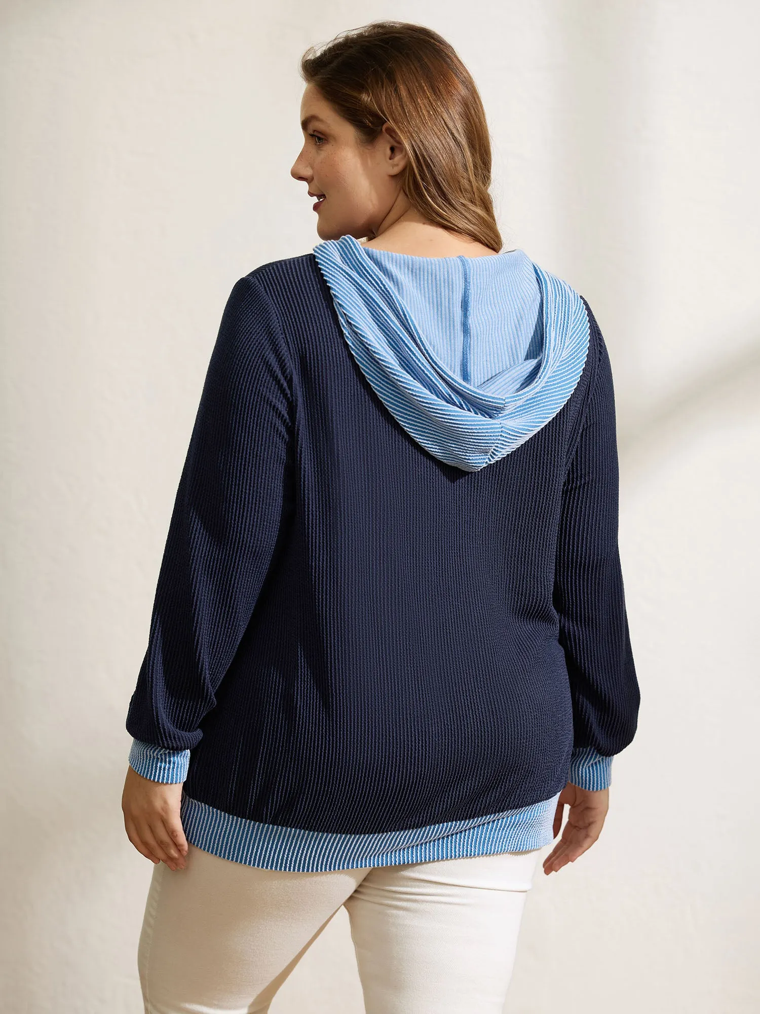 Color Contrast Textured Spliced Hoodie sold by Bloomchic product image thumbnail 4