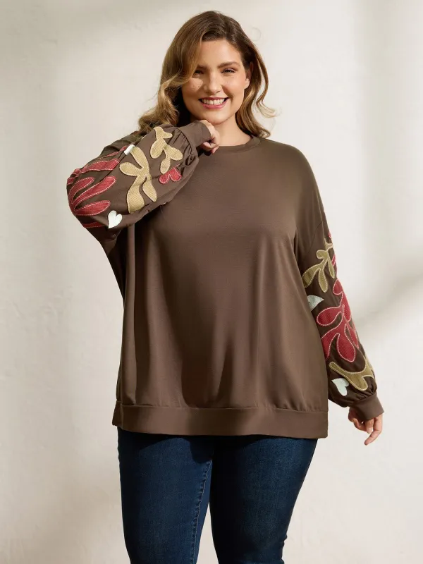 Floral Embroidered Patchwork Contrast Sweatshirt sold by Bloomchic