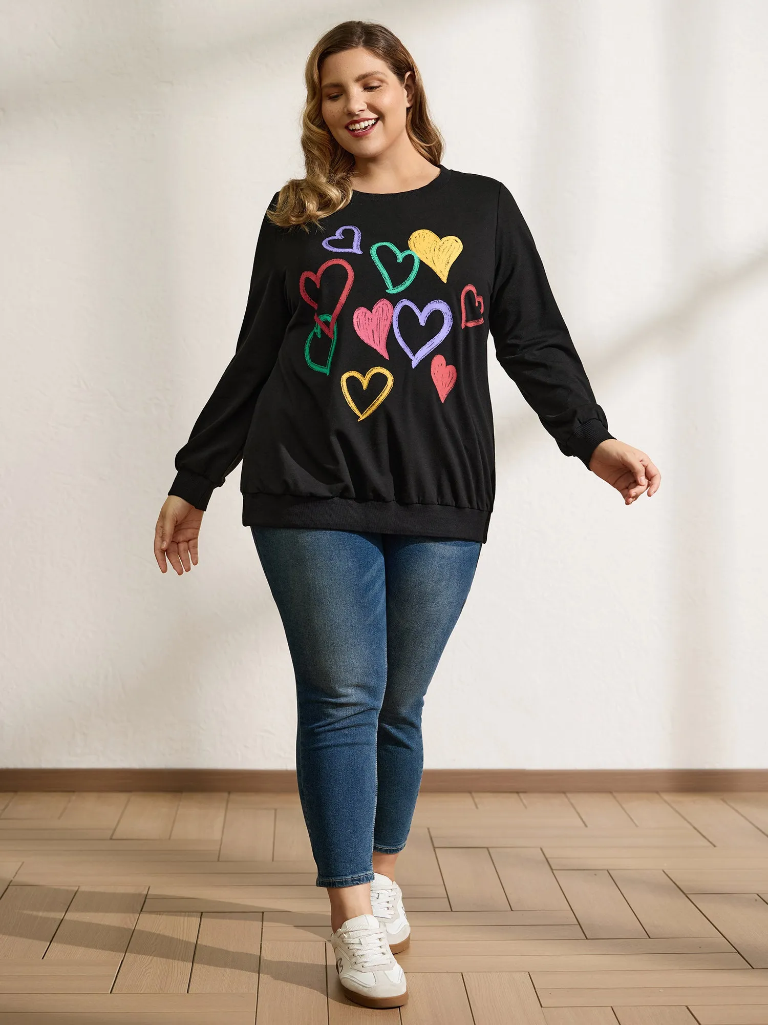 Colorful Foam Printed Hearts Stretchy Hem Sweatshirt sold by Bloomchic product image thumbnail 3