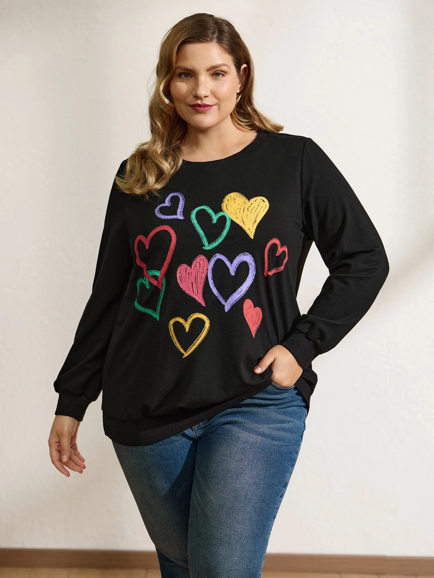 Colorful Foam Printed Hearts Stretchy Hem Sweatshirt sold by Bloomchic product image thumbnail 2