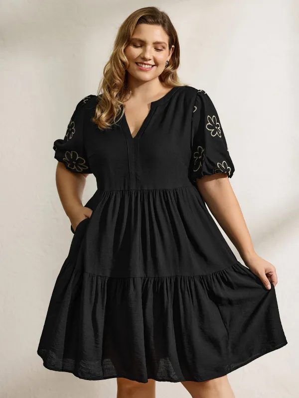 Floral Embroidered Sleeve A-Line Midi Dress sold by Bloomchic