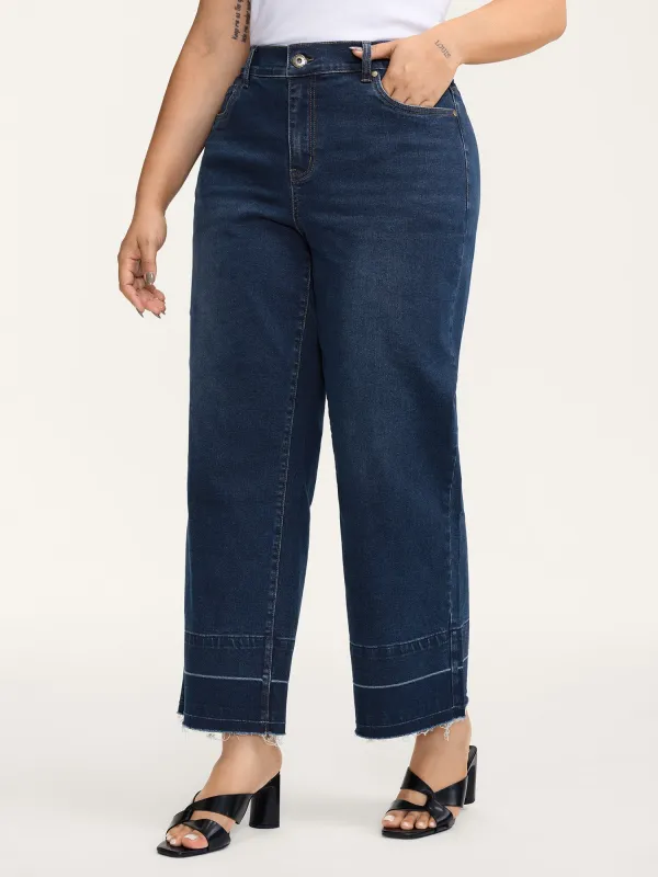 Stretch Frayed Hem Straight-Leg Jeans sold by Bloomchic