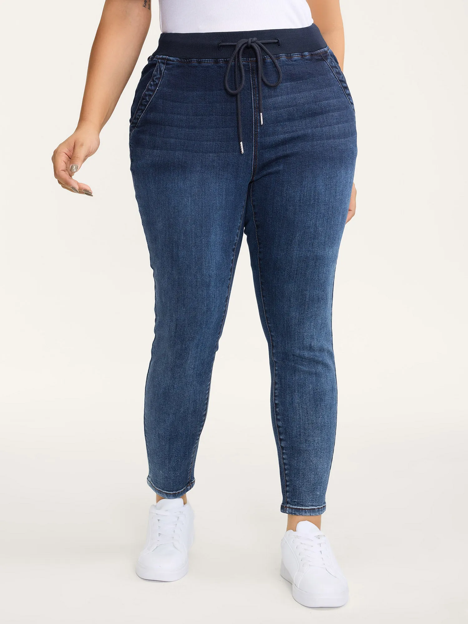 Stretch Pull-On Drawstring Skinny-Fit Jeans sold by Bloomchic