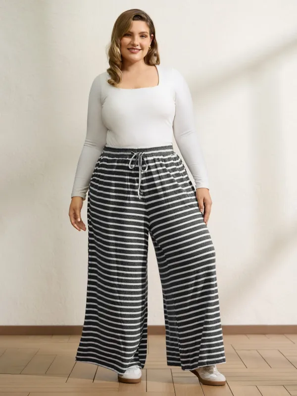 Stretchy Stripes Drawstring Wide-Leg Pants sold by Bloomchic