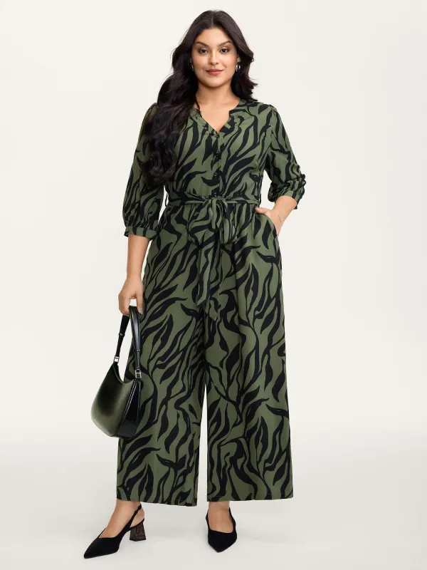 Zebra Print Stretchy Belted Waist Jumpsuit sold by Bloomchic
