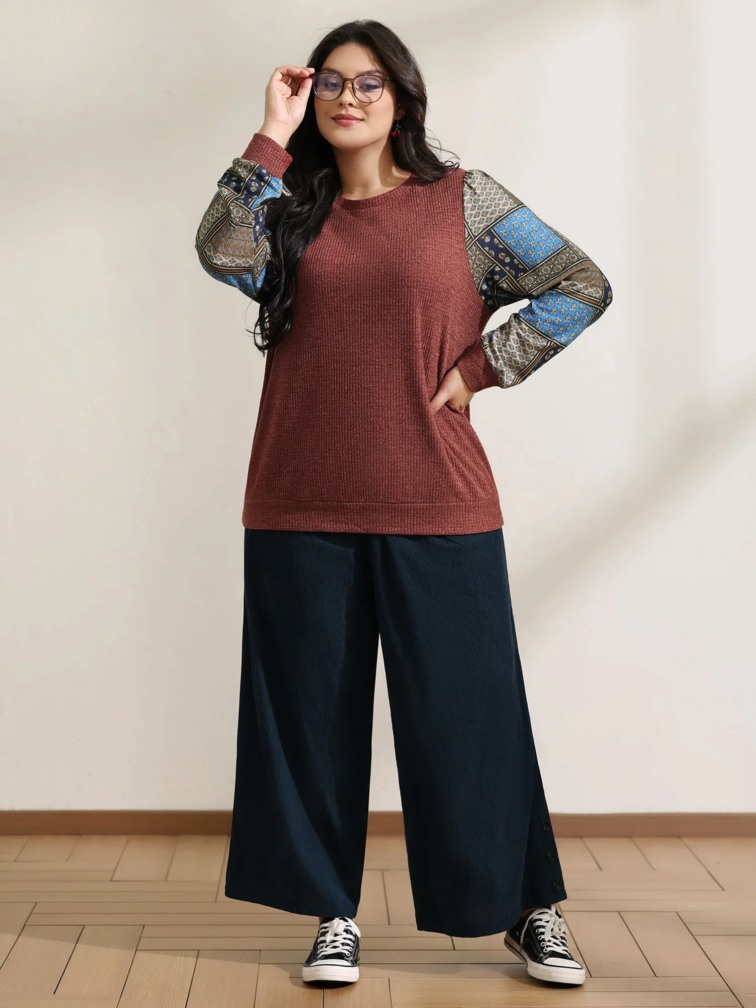 Cozy Collage Print Sleeve Contrast Sweatshirt sold by Bloomchic product image thumbnail 3