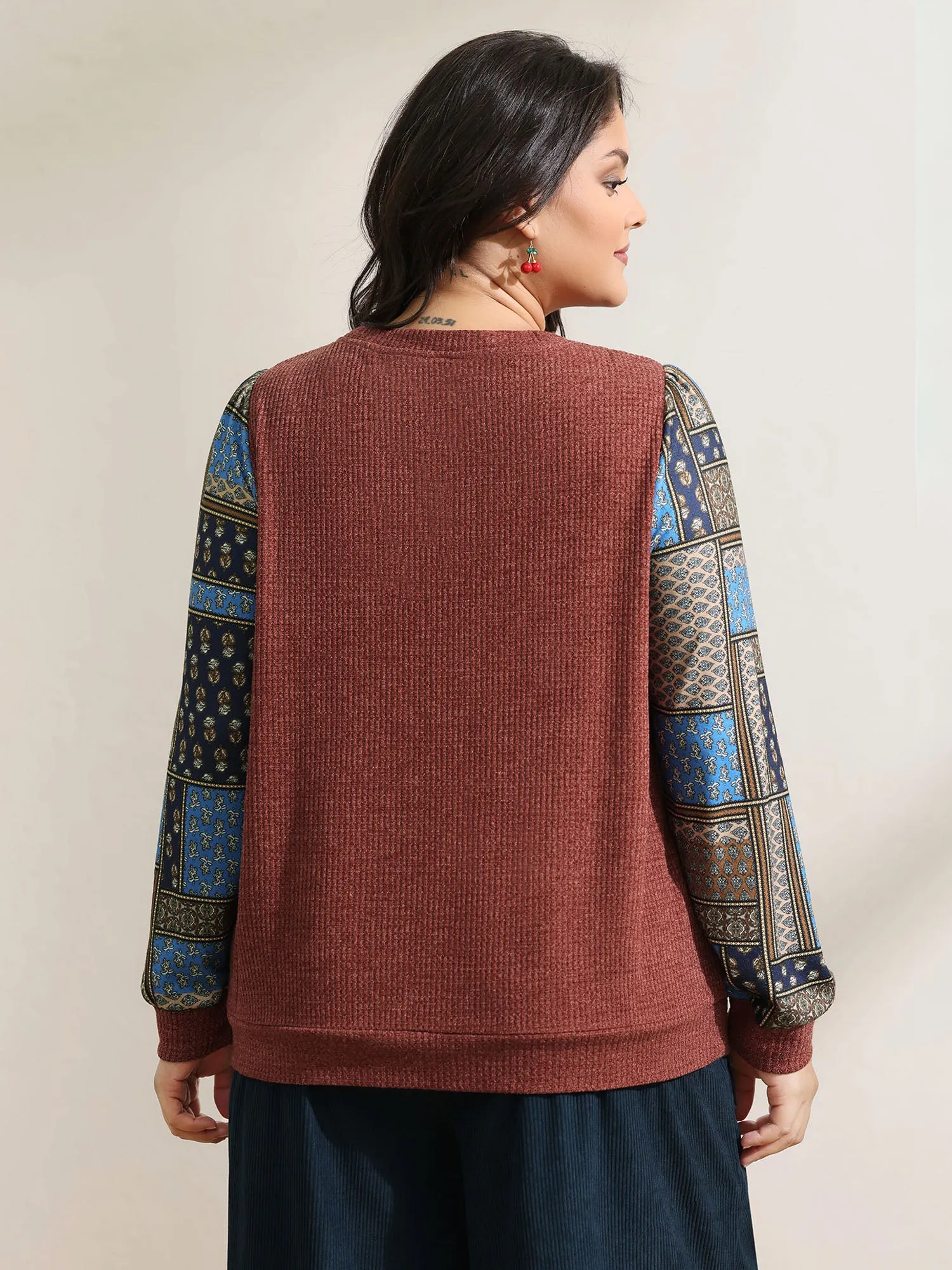 Cozy Collage Print Sleeve Contrast Sweatshirt sold by Bloomchic product image thumbnail 4