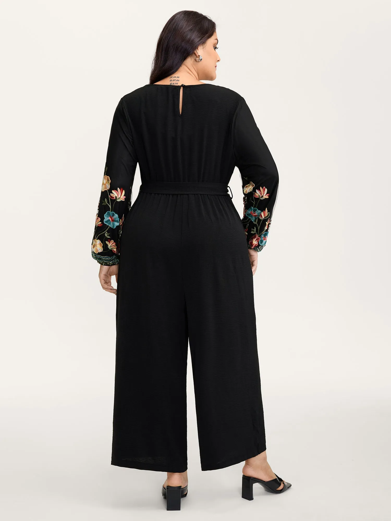 Floral Embroidery Waist-Tie Jumpsuit sold by Bloomchic product image thumbnail 4