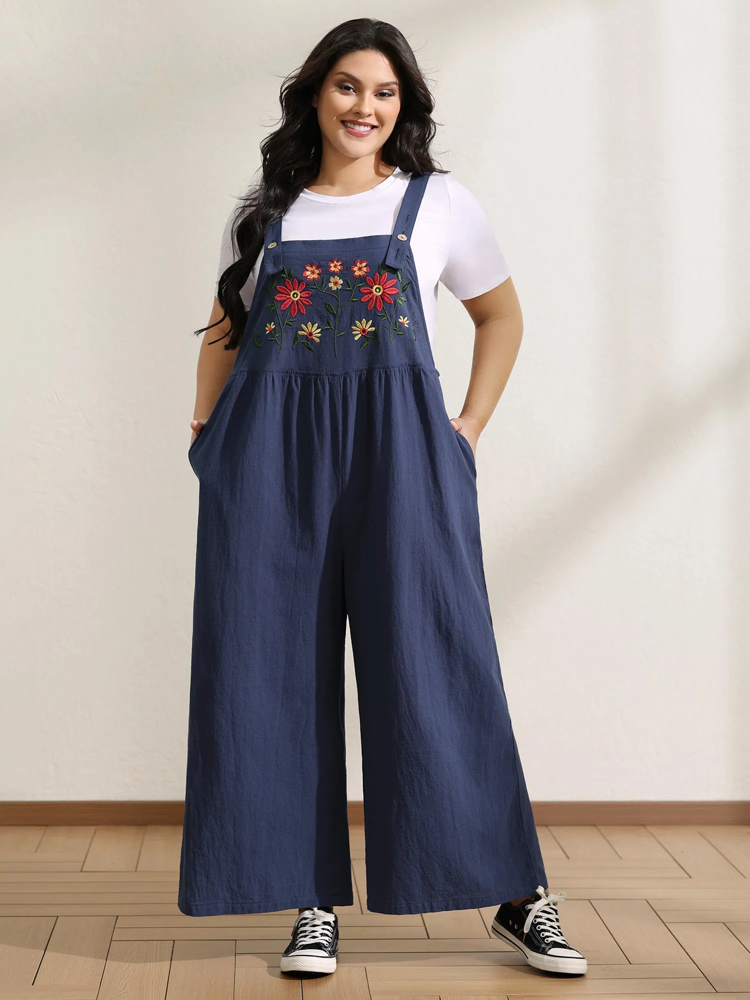Pure Cotton Floral Embroidery Overall Jumpsuit sold by Bloomchic product image thumbnail 3