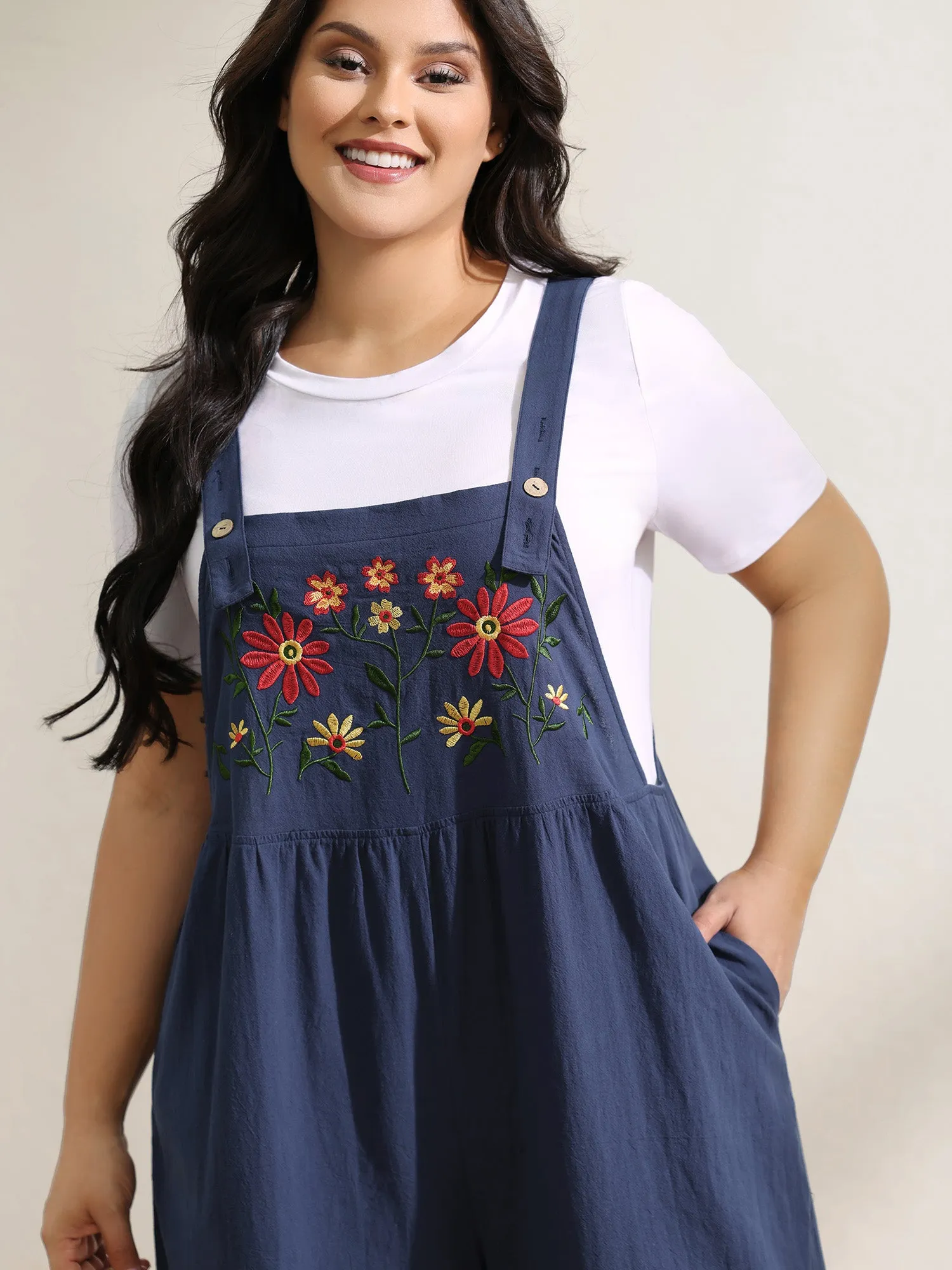 Pure Cotton Floral Embroidery Overall Jumpsuit sold by Bloomchic product image thumbnail 2