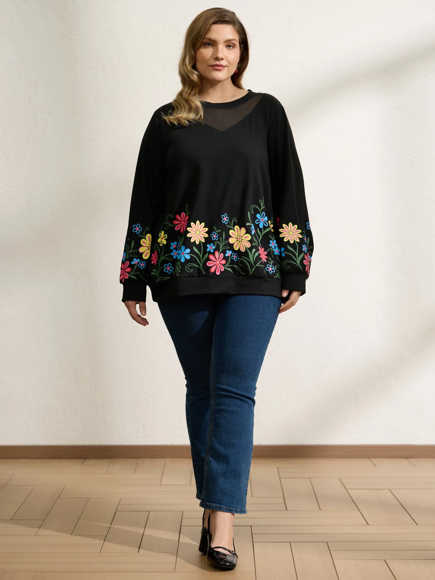 Floral Sheer Lined Contrast Sweatshirt sold by Bloomchic product image thumbnail 3