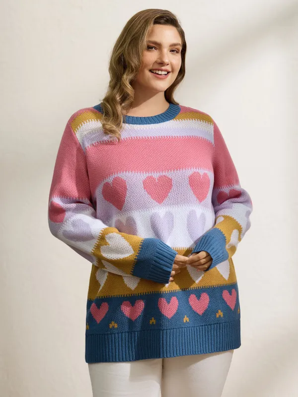 Colorful Hearts Jacquard Pattern Pullover sold by Bloomchic