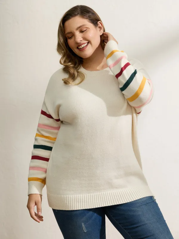 Rainbow Stripe Sleeve Contrast Pullover sold by Bloomchic
