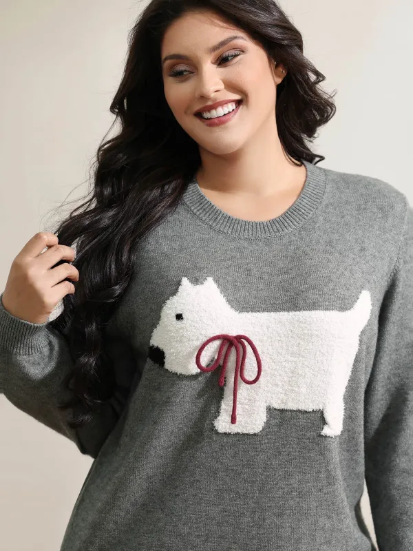 Puppy Bowknot Motif Textured Pullover sold by Bloomchic