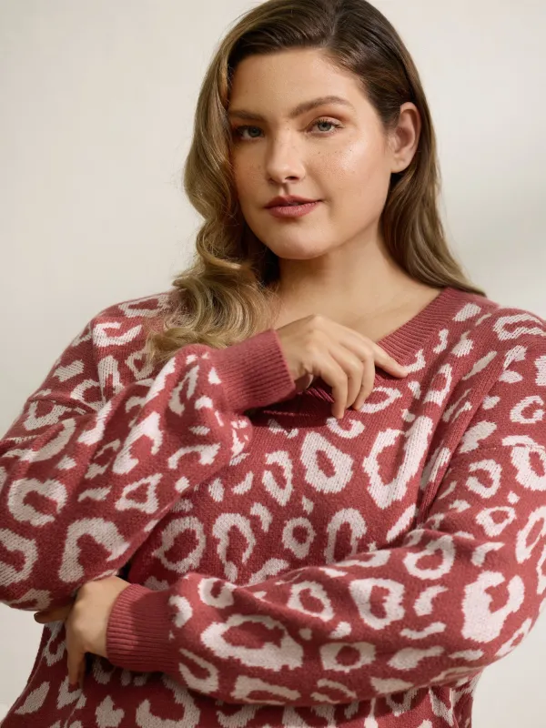 Leopard Print V-Neck Contrast Pullover sold by Bloomchic