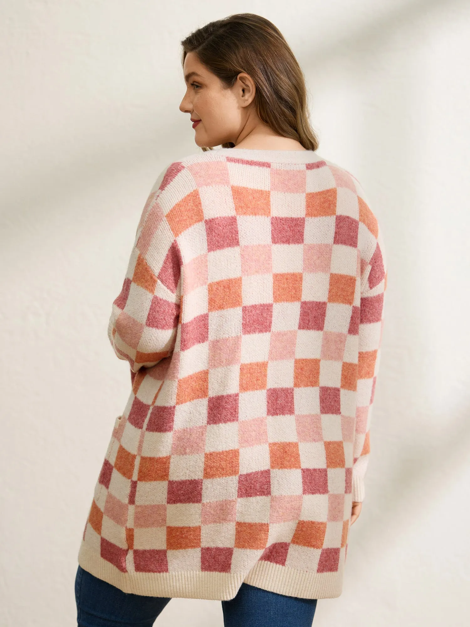 Checkered Color Contrast Open-Front Cardigan sold by Bloomchic product image thumbnail 4