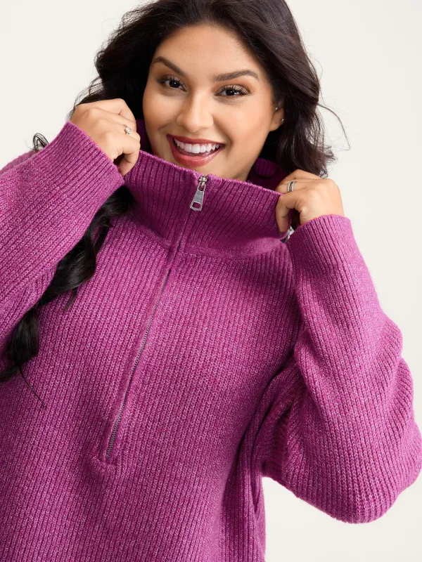 Textured Half Zipper Lapel Collar Pullover sold by Bloomchic