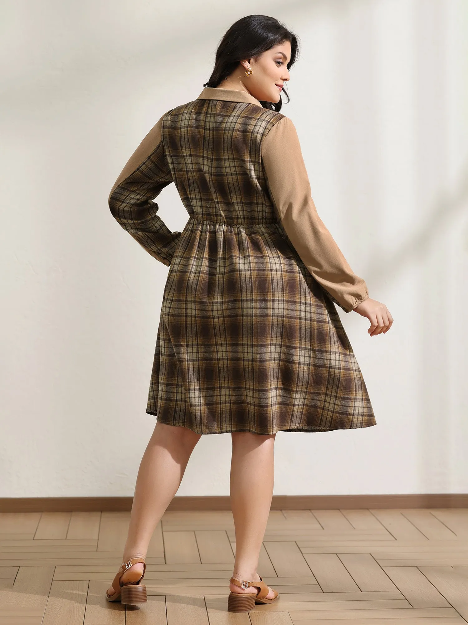 Corduroy Plaid Pattern Contrast Midi Dress sold by Bloomchic product image thumbnail 4