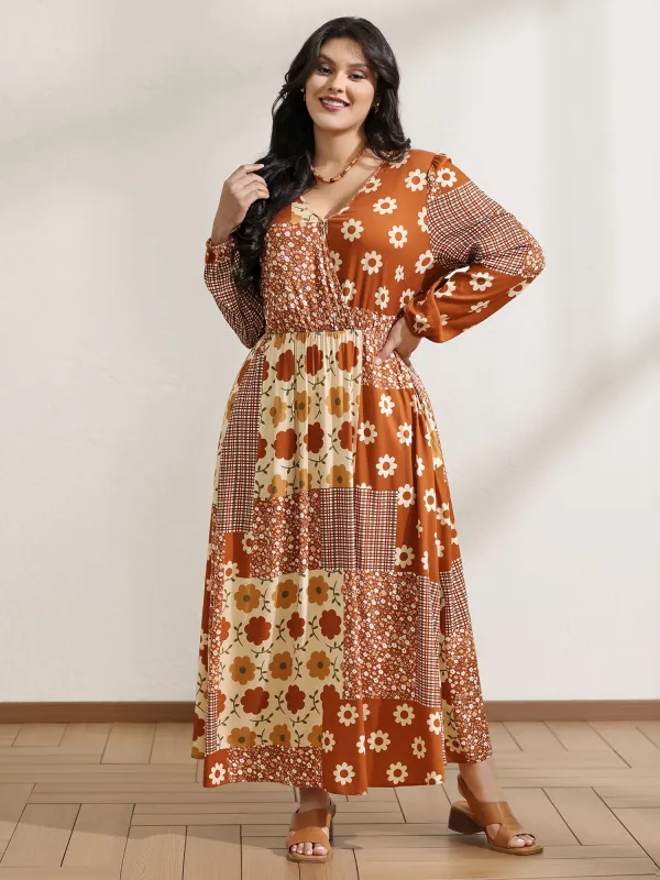 Floral Collage Print Lantern Sleeve Maxi Dress sold by Bloomchic