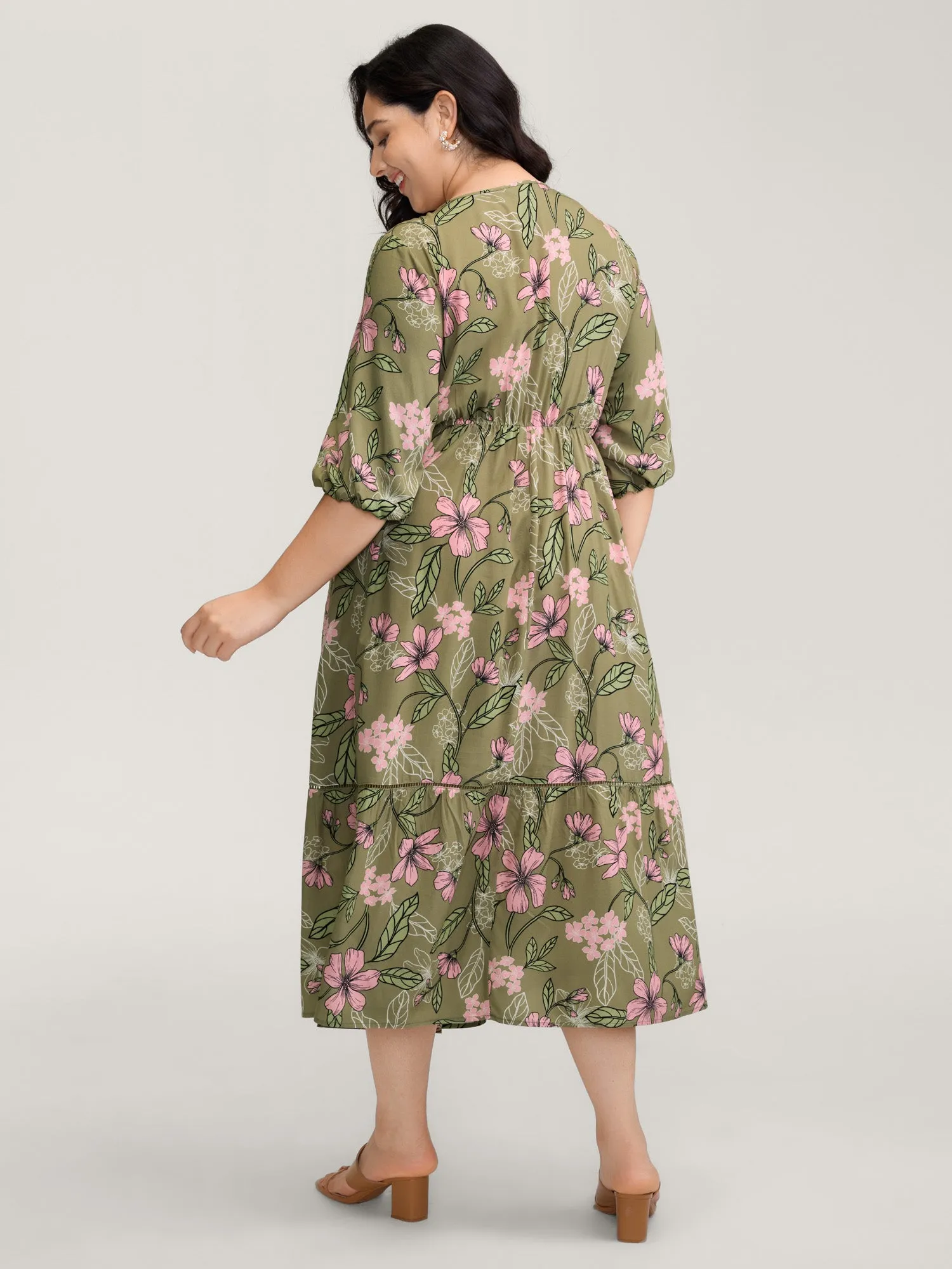 Garden Print Ruched V-Neck Maxi Dress sold by Bloomchic product image thumbnail 4