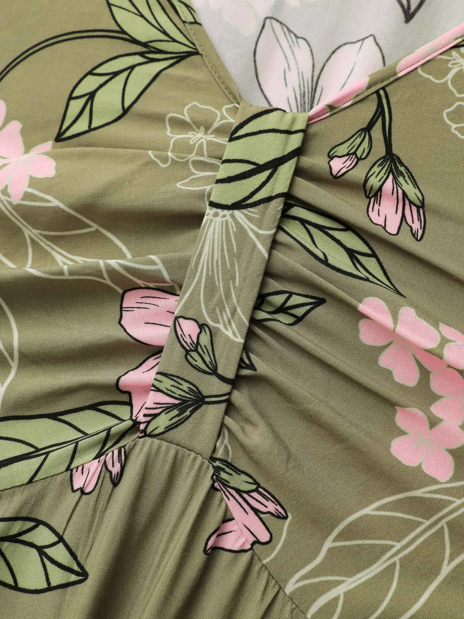 Garden Print Ruched V-Neck Maxi Dress sold by Bloomchic product image thumbnail 5