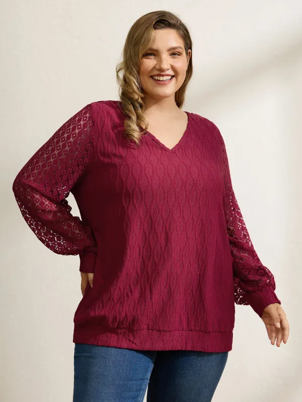 Sheer Textured Sleeve Stretchy Knit Top sold by Bloomchic